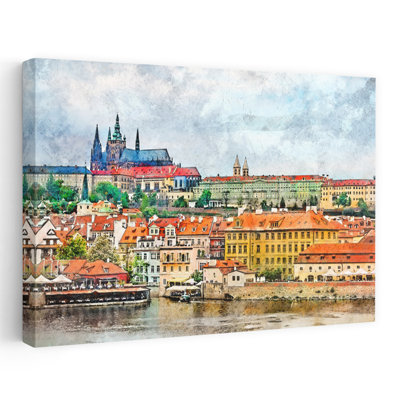 Château de Prague, Vista, architecture abstraite, ville, art mural