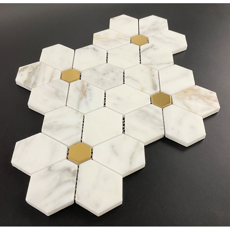 MFL Flowers Pattern Marble & Metal Novelty Mosaic Wall and Floor Tile
