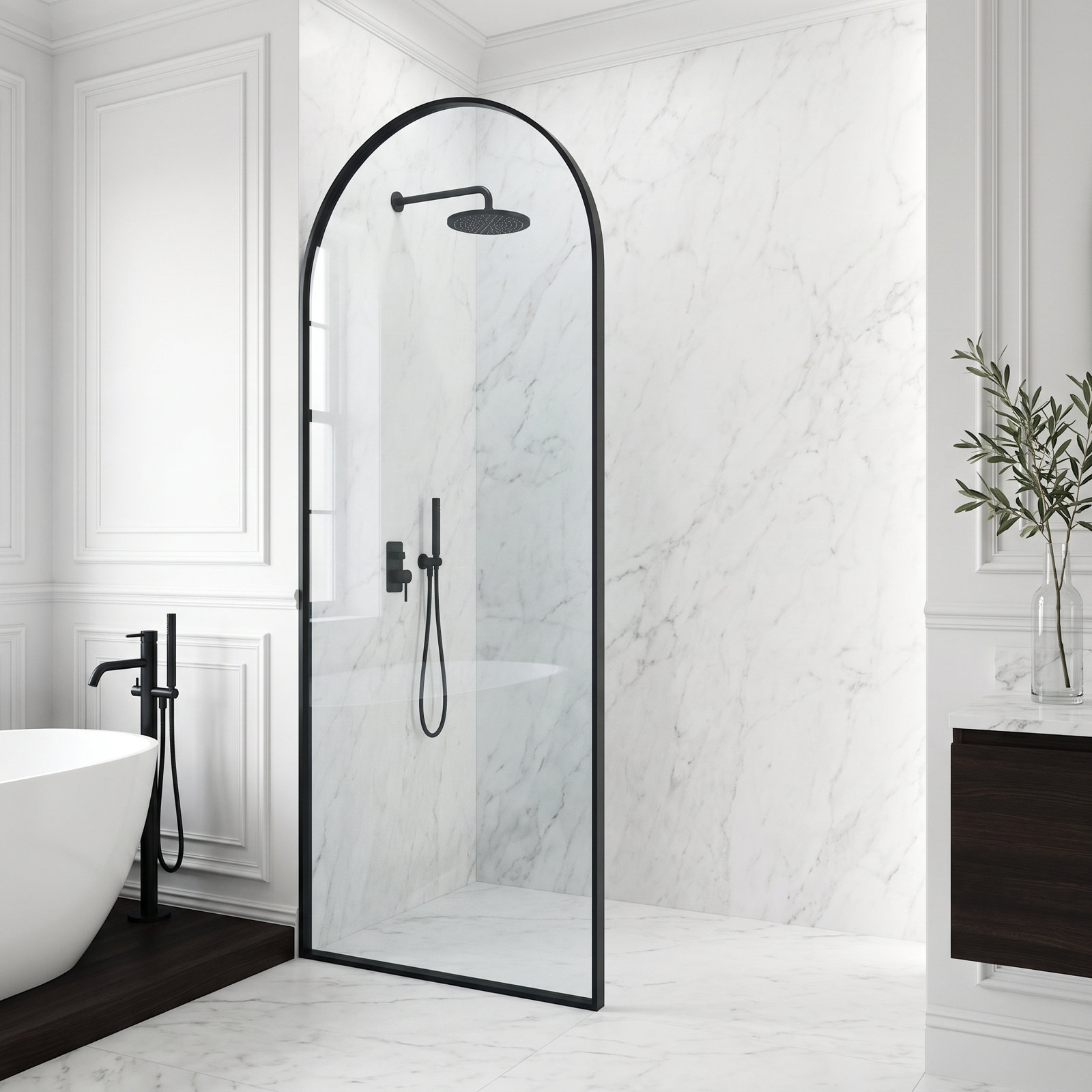 Arden Framed Fixed Shower Screen, Matte Black
