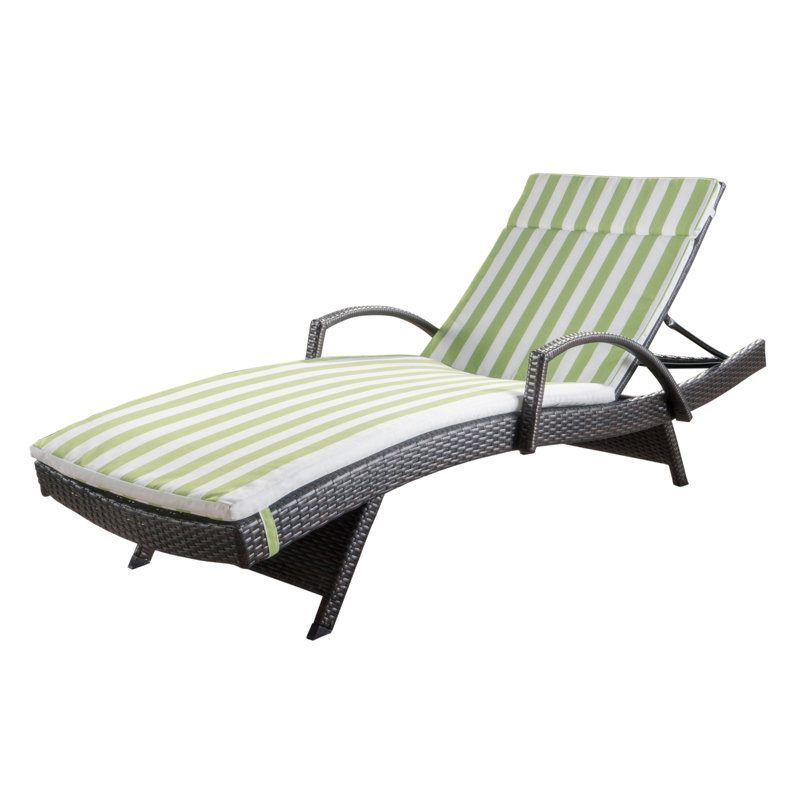Blaise Outdoor Single chaise with Cushions, Green/White