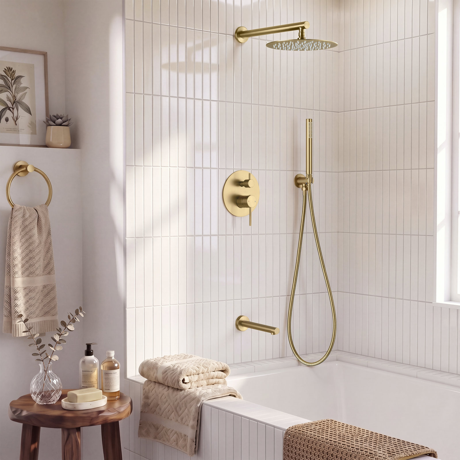 Circular Wall-Mounted Shower Faucet, Brushed Brass
