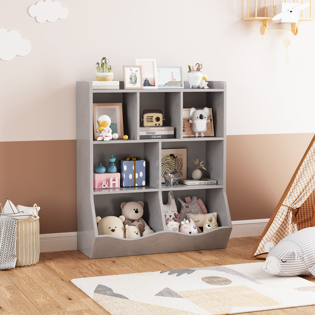 Rustic 3-Tier Kids Bookshelf & Toy Storage Cabinet - 5 Cubbies - Multi-Shelf Organizer for Books & Toys - Great for Playroom, Bedroom, Nursery - Vinta