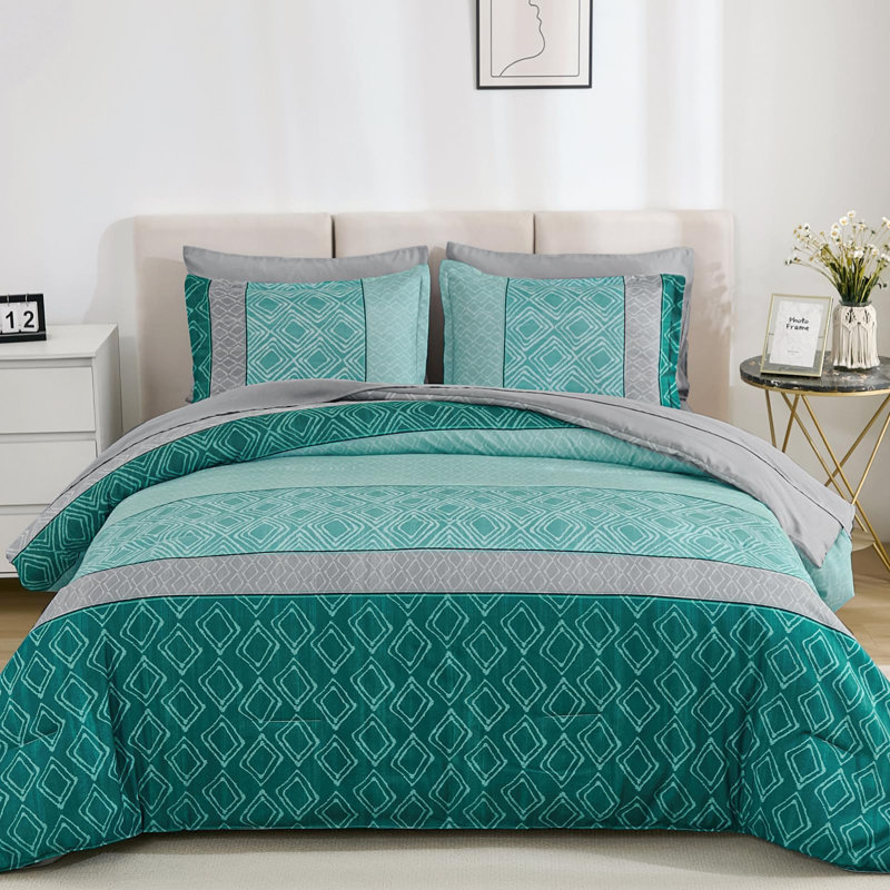 Ensemble d'édredon 7 pièces Boho, Vert sarcelle, Grand édredon et 6 pièces supplémentaires