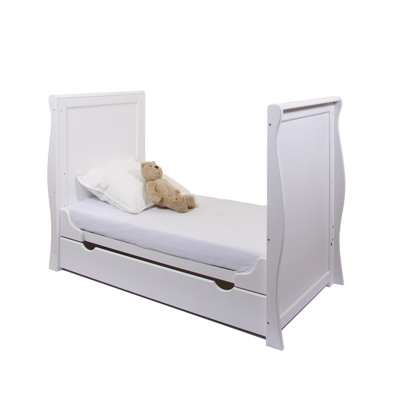 Willow Sleigh Mini Cot Bed Pistachio With Drawer And Bamboo Mattress 