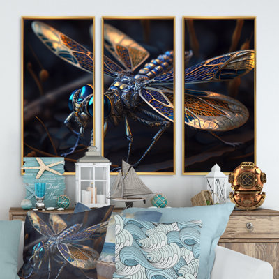 Cybernetic Dragonfly In Blue And Gold III " Cybernetic Dragonfly In Blue And Gold III " 3 - Pieces