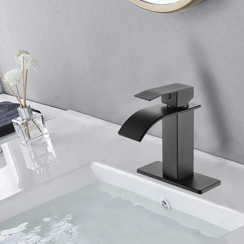 Modern Waterfall Bathroom Faucet - Single Handle Design, Matte Black