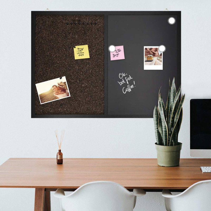 Tableau combiné de craies et de liège 24 x 36 po pour tableau mural, tableau noir encadré avec craie, punaises et aimants
