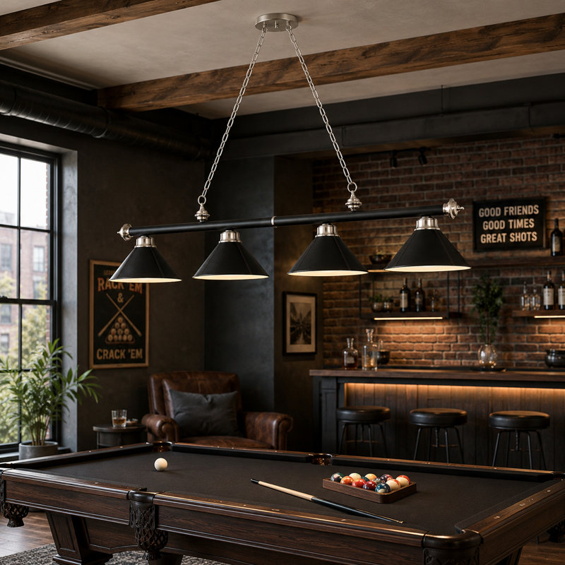 Luminaire suspendu pour table de billard Bowdon, 78 po, Cuir noir