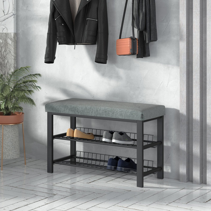 8 Pair Shoe Storage Bench, Grey/Brown/Blue