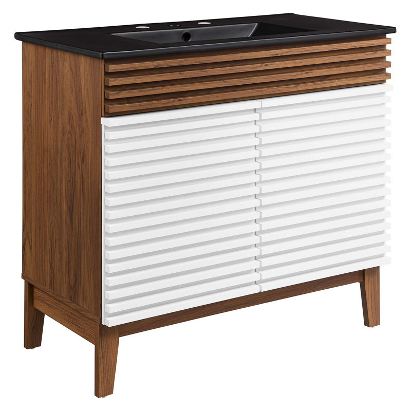Modway Render 36" Bathroom Vanity, White/Walnut