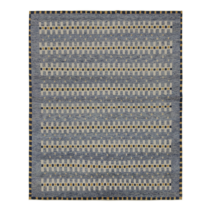 Scandinavian Hand Knotted Wool Geometric Area Rug, Rectangle 12' x 16'