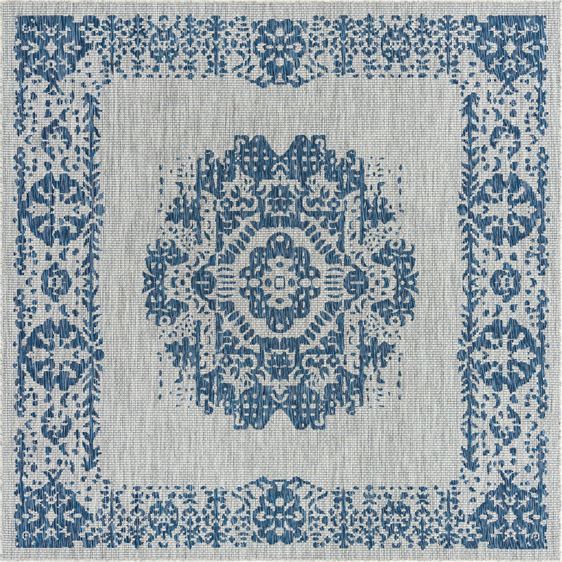 Outdoor Nile Area Rug Deep Sky Blue Color, Square 7'10"