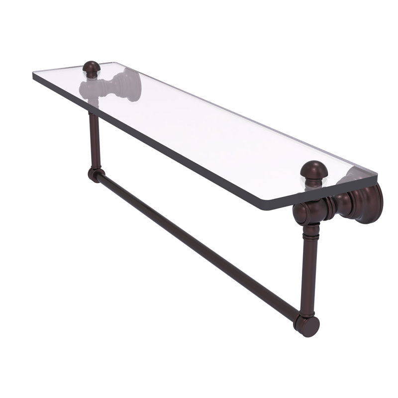Freyja Glass Accent Shelf with Towel Bar, 5.54" H x 22" W x 7" D, Antique Bronze