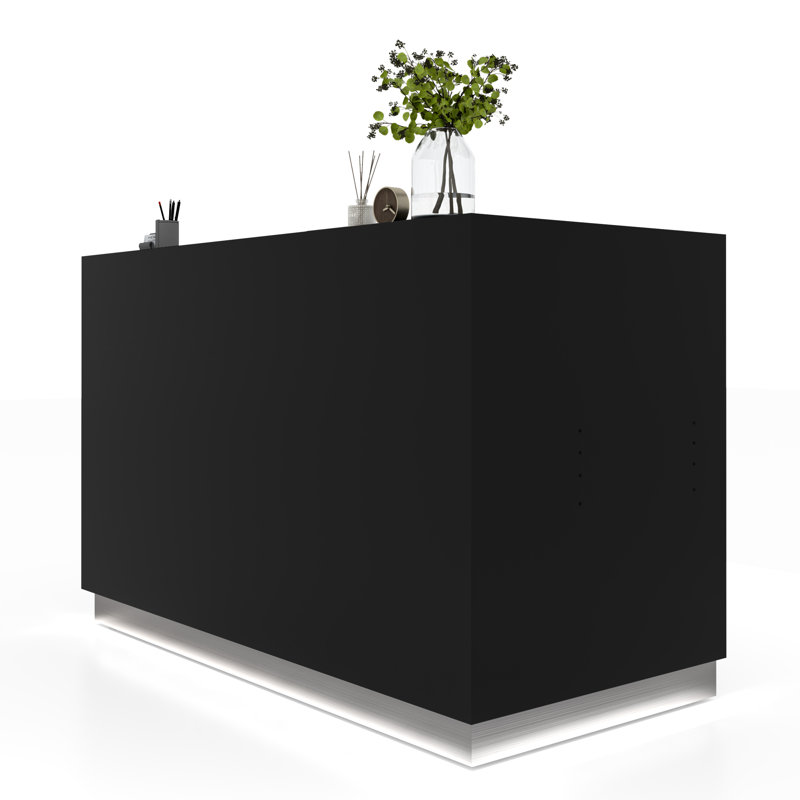 Bureau de réception rectangulaire moderne avec armoire verrouillable et base lumineuse, H 45,28 po x l 70,87 po x P 33,46 po
