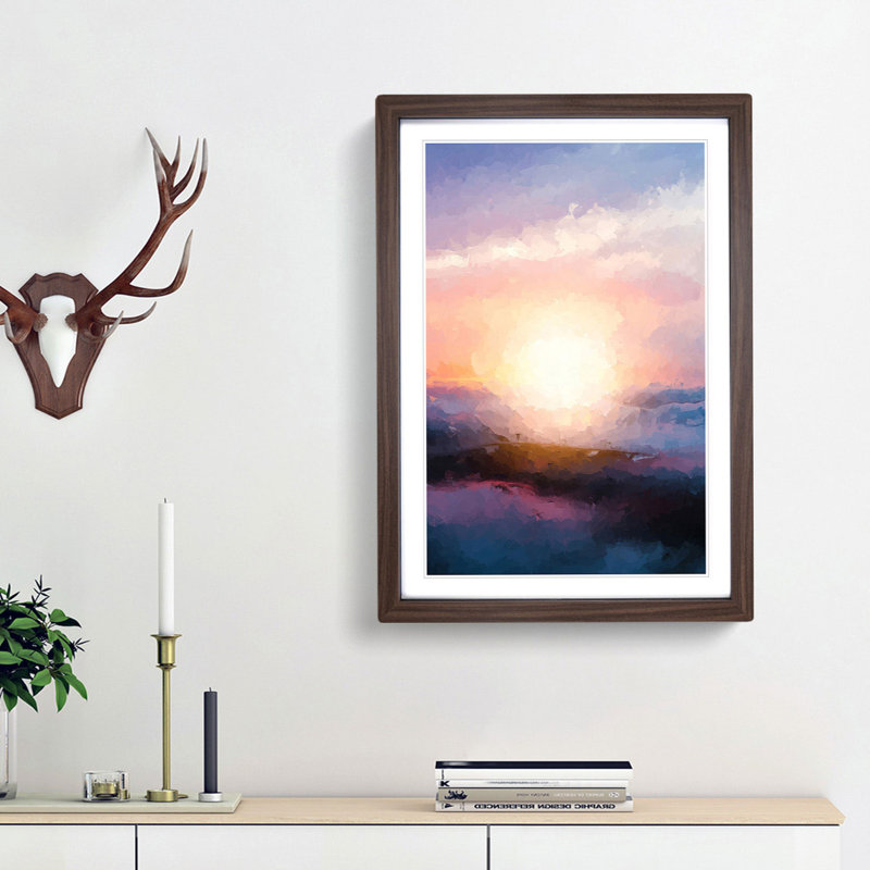 Sun upon the Mountain in Abstract - Picture Frame Graphic Art Print, 65cm H x 48cm W x 2cm D, Walnut Framed