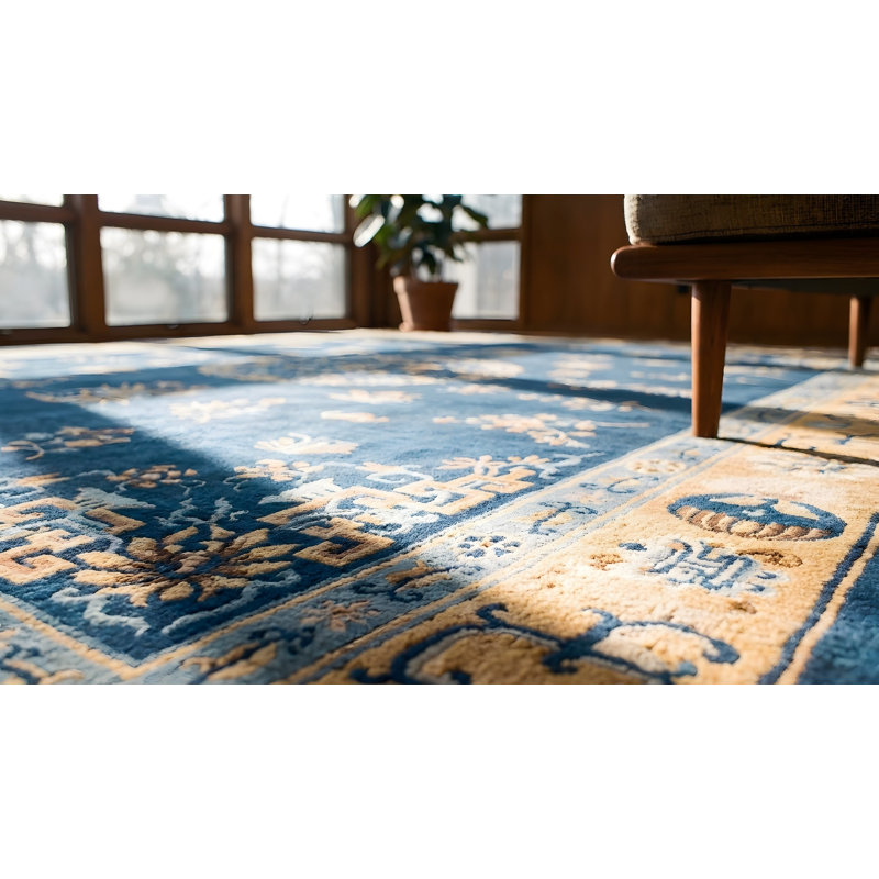 Tapis bleu antique en laine Pékin