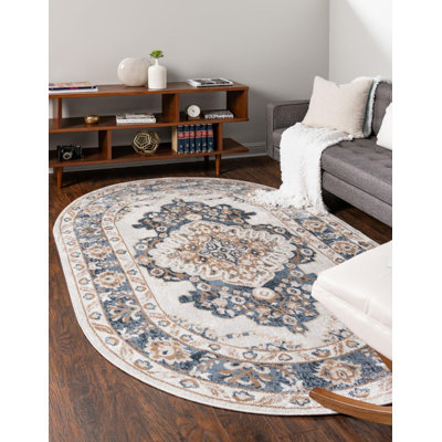 Tapis oriental en polypropylène tissé à la machine Octagon en ivoire / gris