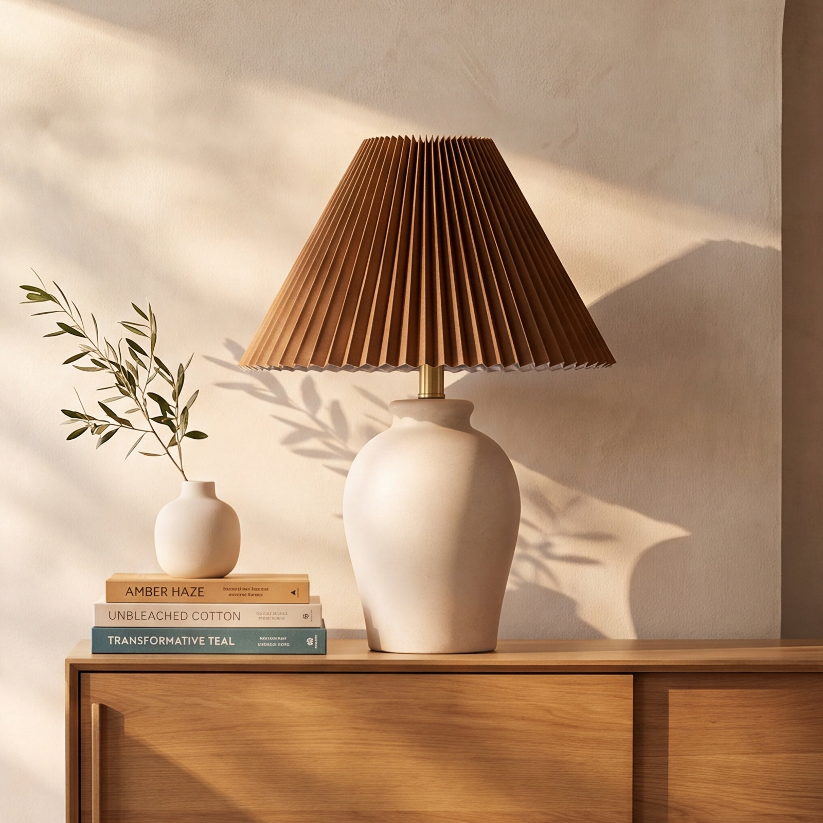 Chemise Ceramic Table Lamp, Shell, Parchment, Brown