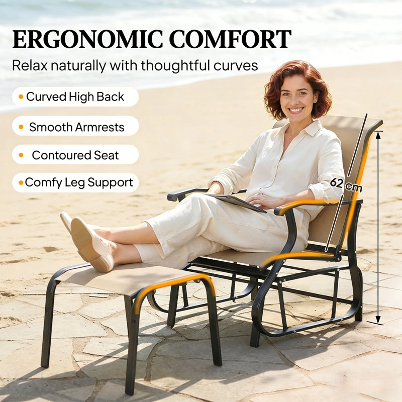 Fauteuil oscillant d'extérieur confortable à haut dossier, Black,Tan