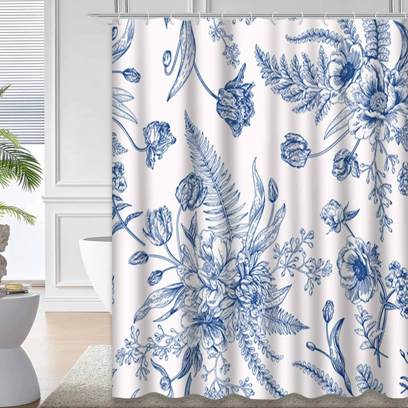 Rideau de douche sans couture à motif floral rétro avec 12 crochets, L 72 po x l 78 po