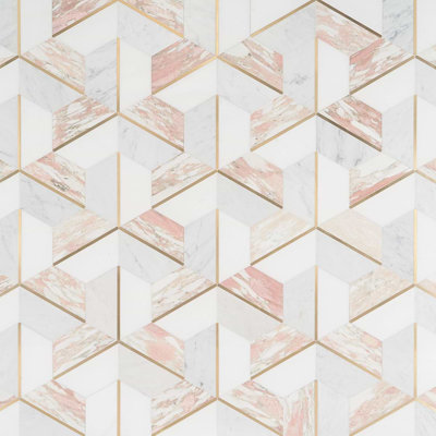 Decade Rosa Polished Marble And Brass Mosaic