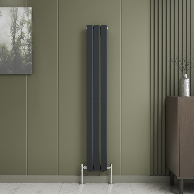 iBathUK Belgravia Vertical Single Slim Flat Panel Radiator Angled Valve, Grey, 1600cm H x 228cm W x 52cm D