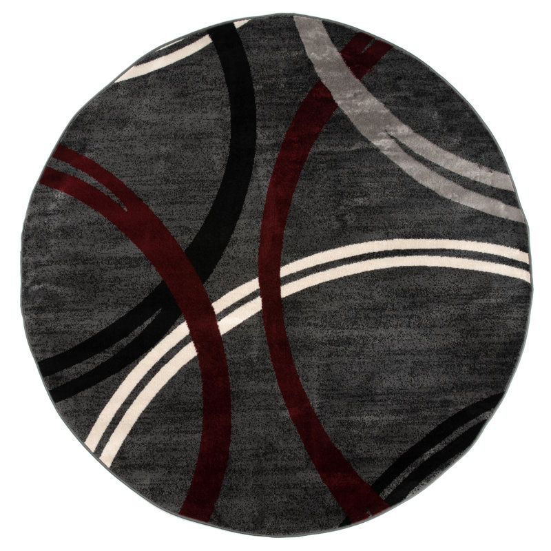 Tapis à motif géométrique Arnaldur, Rouge, Rond 6 pi 6 po