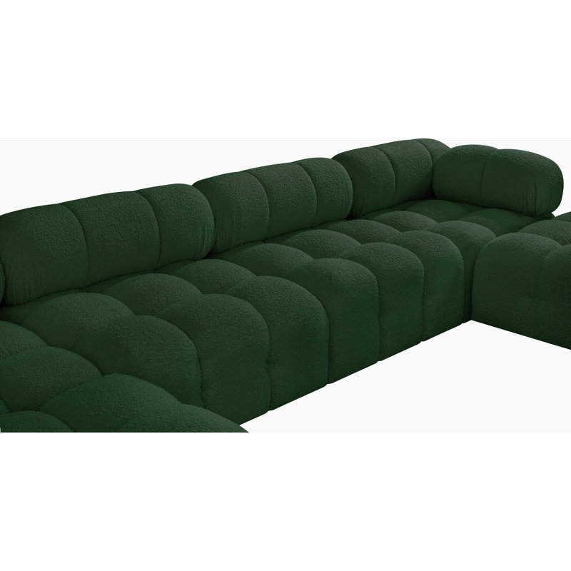 Ames 136" Upholstered Sectional, Green Boucle Fabric