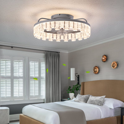 Modern Led Ceiling Fan Light With Remote & App Control, Dimmable  Flush Mount Fixture