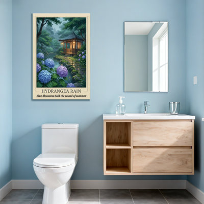 Landscape  Nature Hydrangea Rain Garden Scene With Blossoms