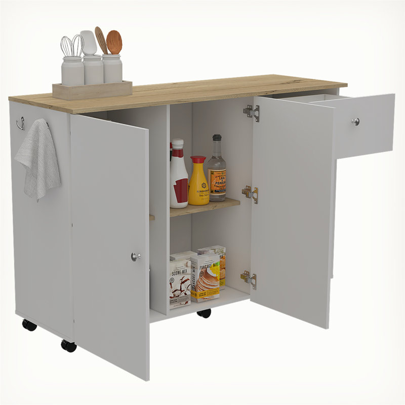 Versatile Kitchen Island Cart with Extra Workspace and Mobility, White