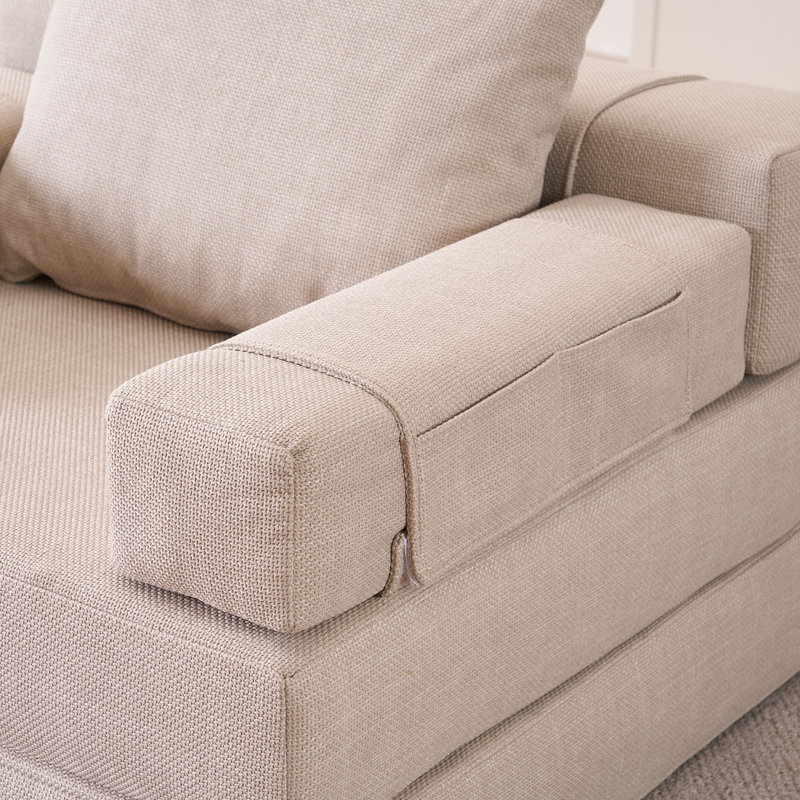 Multi-Function Folding Sofa with High-Density Foam, Linen Upholstery, and Storage Pockets, Cream Linen Blend