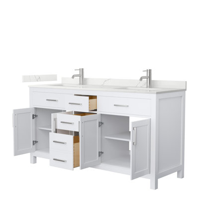 Beckett 66" Freestanding Double Bathroom Vanity with Quartz Top