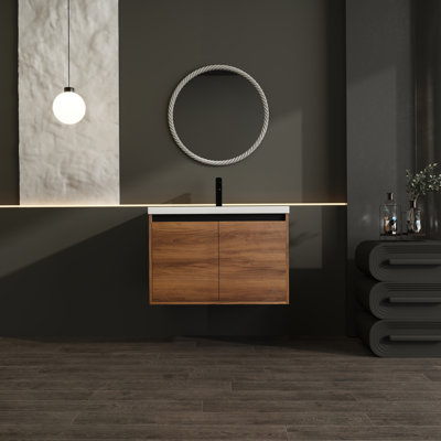 Ensemble de meuble-lavabo brun avec comptoir en résine 30 po et 2 portes Brown