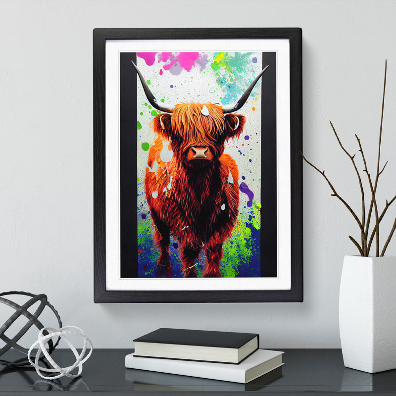 Highland Cow Splash No.5 - Single Picture Frame Print, Black, 64cm H x 46cm W x 2cm D
