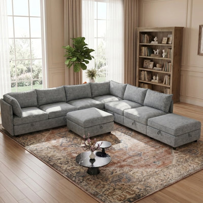 Modular Sectional Sofa with Hidden Storage, Convertible Reversible Couch