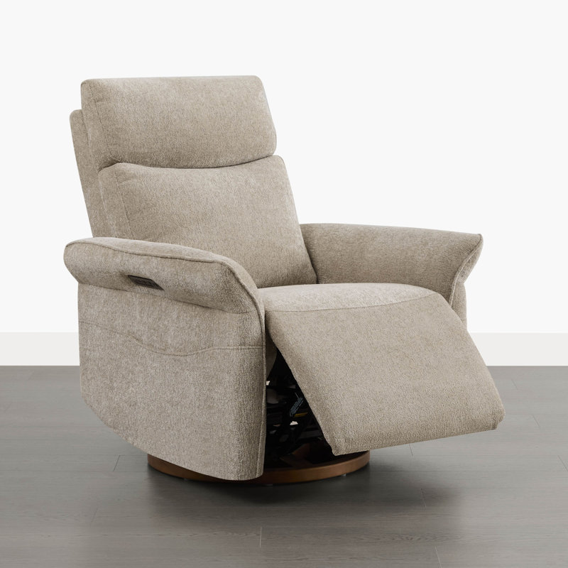 Triple-Motor Swivel Glider Power Recliner With Power Headrest And Power Lumbar, Taupe Polyester
