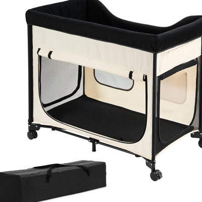 Elevated Lounge Pet Bed Xl Beige Foldable Bunk Dog With 600d Cloth Dutch Velvet Portable Raised Cot Wheels Side Storage Bags Carry Bag For Cats & Dogs Dual-level Companion Top Platform Side-by