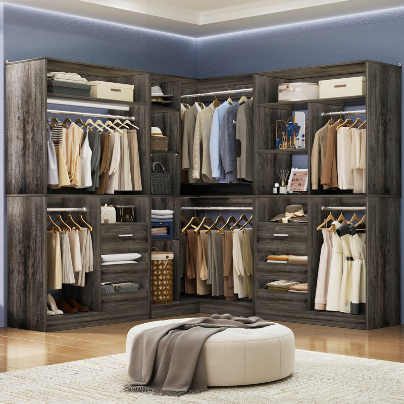 72"-108"Closet System With Drawers, Gray