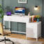 Bureau d'ordinateur 51 po réversible avec 5 tiroirs et classeur, bureau à domicile rustique avec support pour imprimante, table d'écriture industrielle avec rangement pour petits espaces, blanc-123406486
