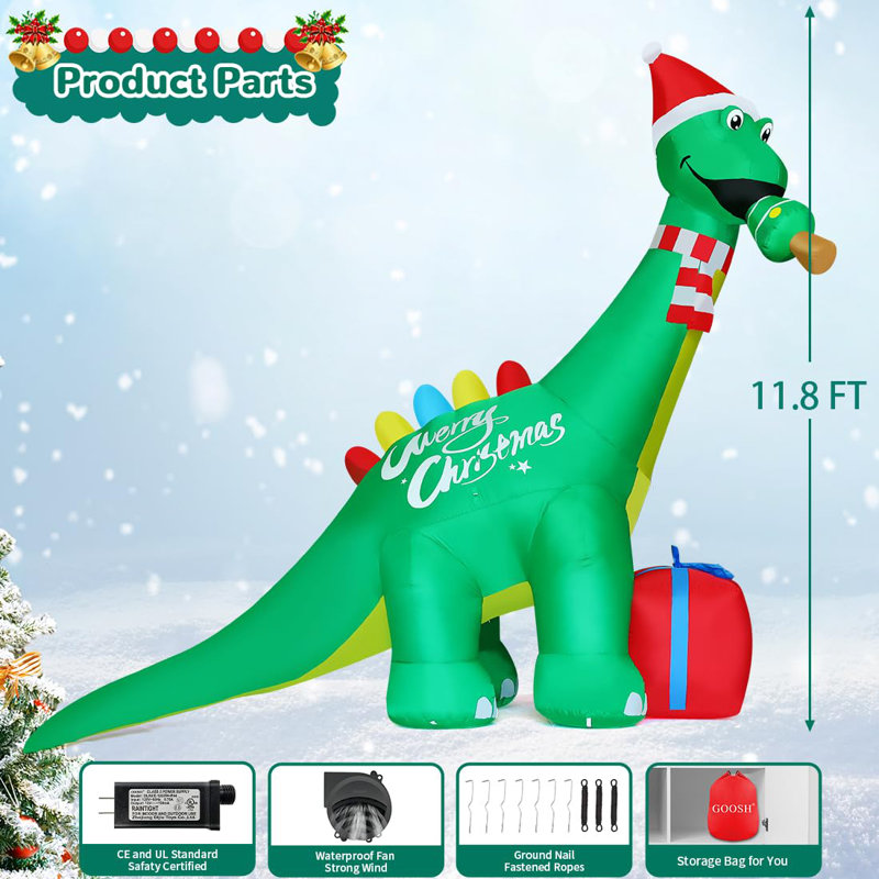 Christmas Inflatables 11.8 FT Christmas Dinosaur Inflatable Eating Xmas Tree with Built-in LEDs