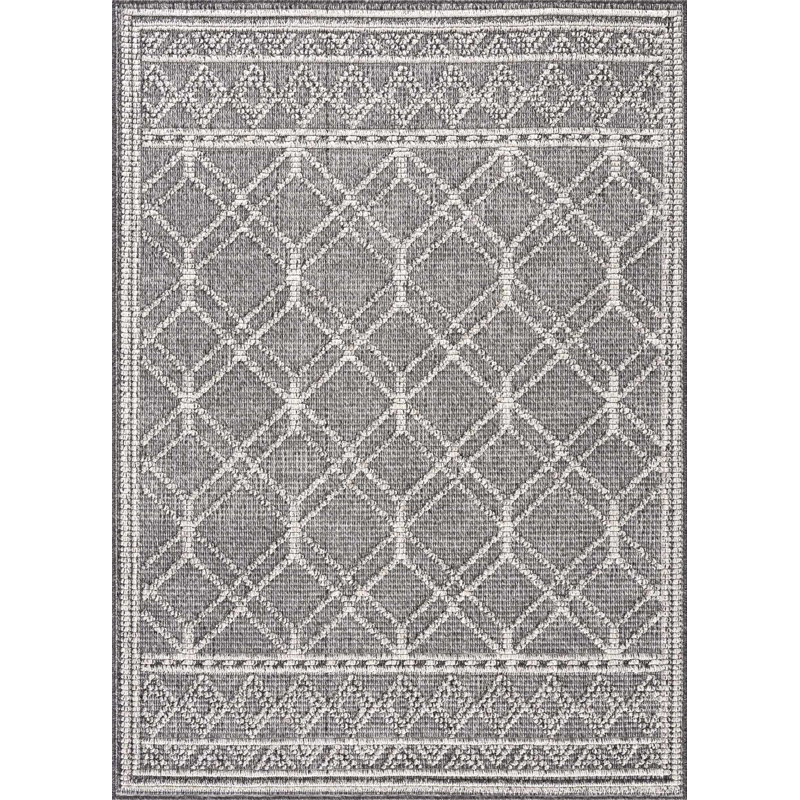 Janyssa Geometric Outdoor Gray Area Rug, Rectangle 5' x 7'