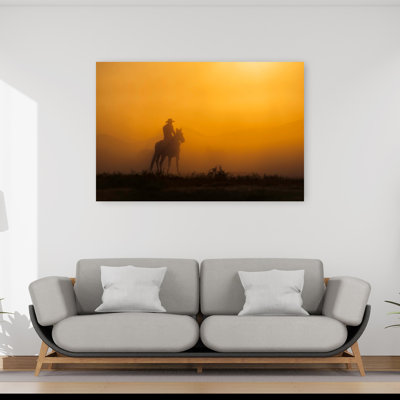 «Golden Hour Cowboy» serein abstrait cheval contemporain paysage lever de soleil