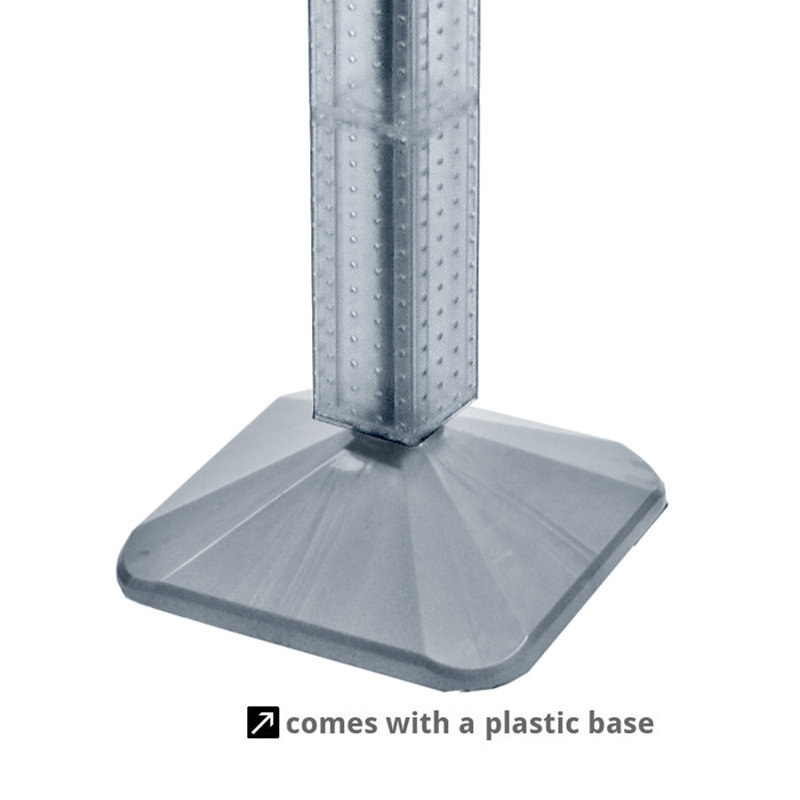 Présentoir de plancher à quatre côtés en panneau perforé sur base pivotante. Tour Spinner Rack. Taille du panneau: l 4 po x H 60 po