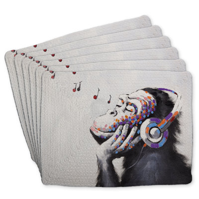 Braided Polyester Placemats Set of 6 | Monkey Listening Music