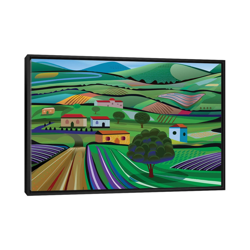 « santa barbara fermes », impression sur toile, H 18 po x l 26 po x P 1,5 po, Toile avec cadre noir, Pas de tapis