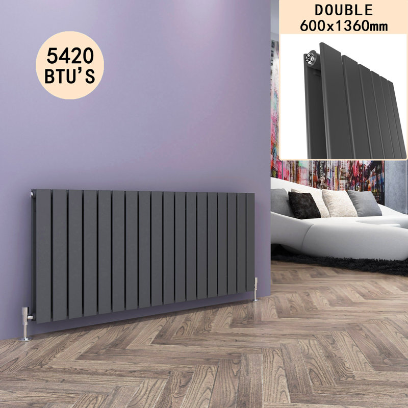 Tanya Horizontal Designer Radiator, Anthracite, 60cm H x 136cm W x 6.1cm D