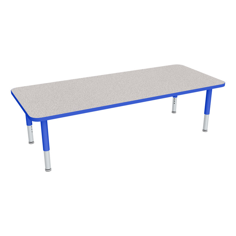 Table d'activités préscolaire rectangulaire à hauteur réglable avec roulettes, L 60 po x l 36 po, Gris nebula, Bleu