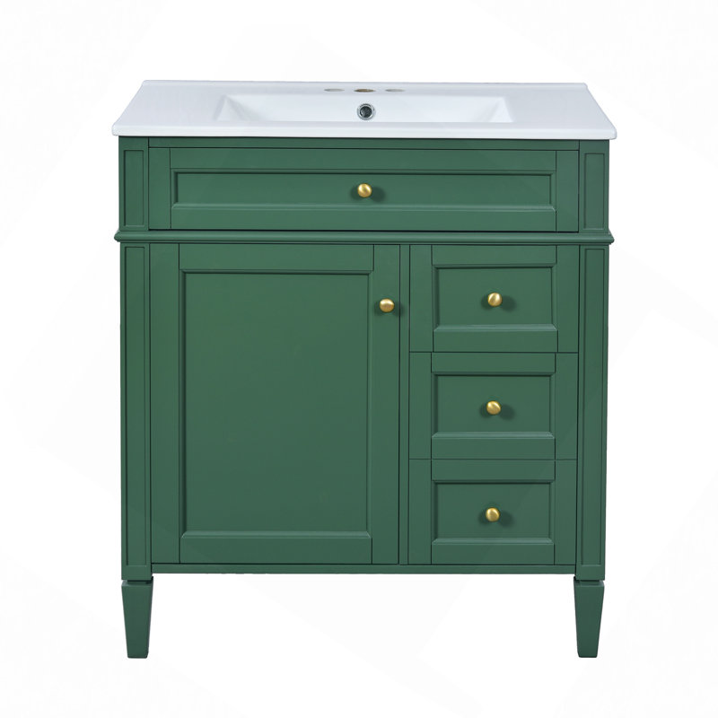 Meuble-lavabo 30 po avec lavabo supérieur, meuble-lavabo moderne avec 2 tiroirs et un tiroir basculant, meuble-lavabo simple