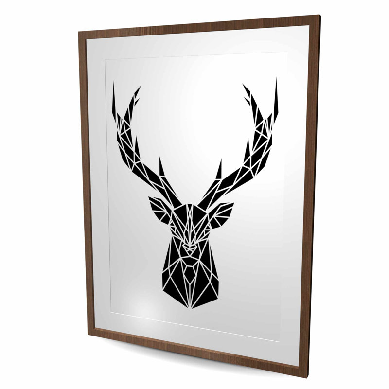 Geometric Deer Head Print | Black & White Framed Decor